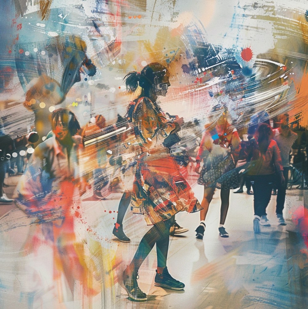 a modern art photograph4
, 💃🎉✨🚺🎶👯, a scene where a group of joyful women gather to dance and celebrate in a colorful, vibrant space filled with decorations and lights. Each individual exudes joy and confidence, with their movements symbolizing freedom and carefreeness. The scene is peppered with symbols of femininity and empowerment, including musical instruments to highlight the role of music as a means of expression. This depiction aims to capture the core messages of Girls Just Want to Have Fun: fun, independence, and the celebratory expression of one‘s identity1